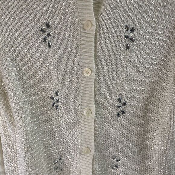 ALLISON DALEY Womens Cream Sweater Button Front Rhinestone Open Knit Front Fancy - Picture 7 of 10